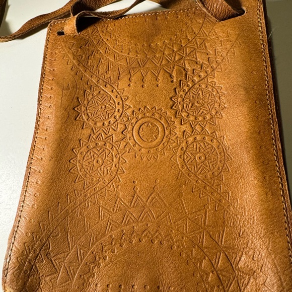 Nice Vintage Hand Made Mexican Tan Brown Leather BOHO Hippy Bag Purse 70s - Picture 6 of 12